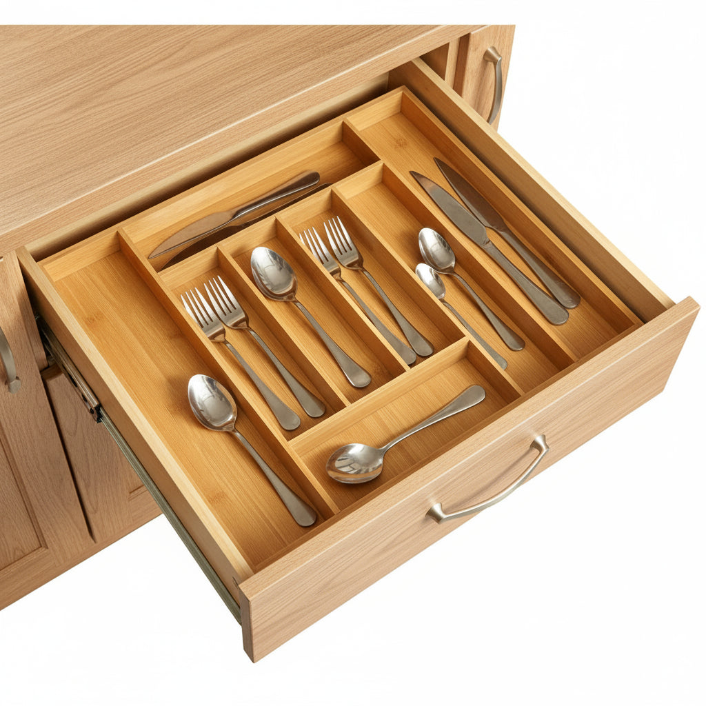Expandable Bamboo Cutlery Organizer