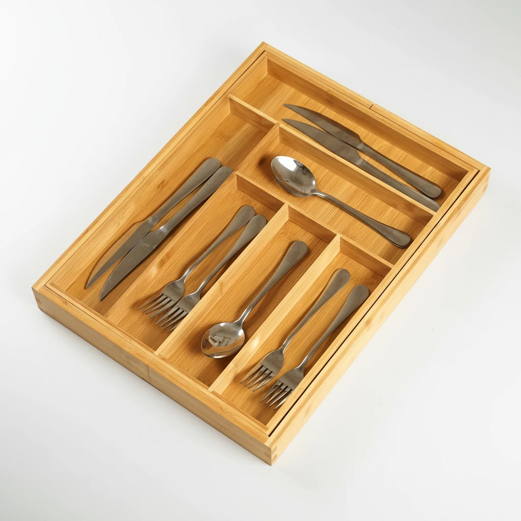 Expandable Bamboo Cutlery Organizer